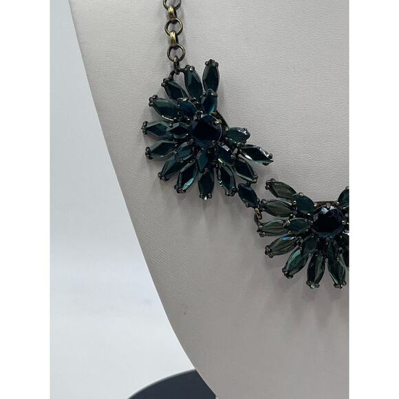 J. Crew Silver Tone Shades of Green Rhinestones Chain Clustered Necklace - Picture 3 of 16